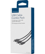 NEW Insignia NS-DC06017 USB 3-Cable Combo Pack 4-ft Mini Micro Type-C Ca... - £7.36 GBP