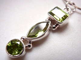 Faceted Peridot 925 Sterling Silver Necklace Marquise Baguette Round New - £28.19 GBP