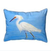 Betsy Drake Stalking Snowy Egret Large Corded Indoor Outdoor Pillow 16x20 - £36.98 GBP