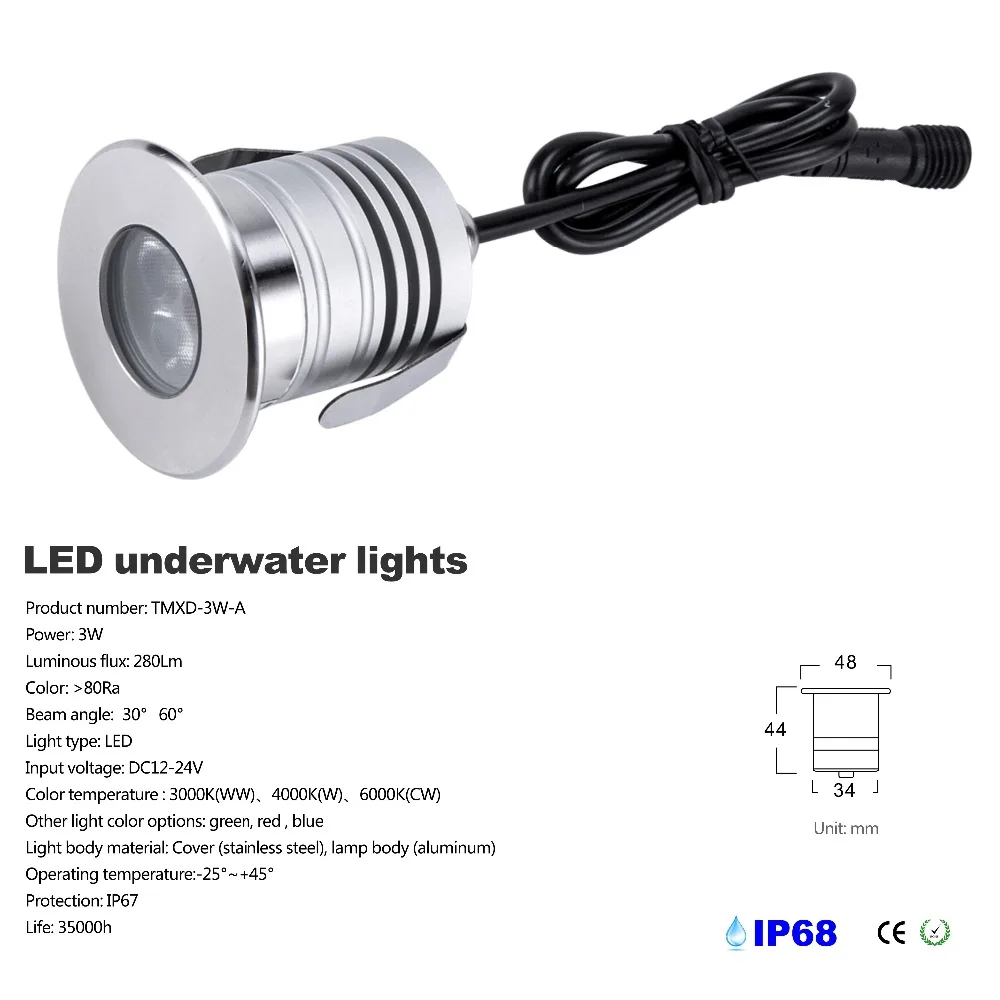3W IP68 Waterproof LED Underwater Swimming Pool Light DC12V-24V Safety Pond Foun - £167.28 GBP
