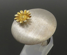925 Sterling Silver - Vintage Two Tone Sunflower Motif Band Ring Sz 8 - RG22572 - £52.72 GBP