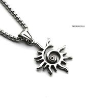 Sun Fire Flame Cosmic Space Swirl Stainless Steel Pendant 50cm Round Box Chain - £13.93 GBP