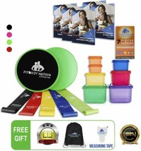 New FIT BODY NATION Fitness SET Resistance Bands Core Sliders Portion Containers - £17.79 GBP