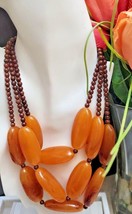 Dana Buchman Chunky Faux Amber Beaded Multi Strand Statement Necklace Retired - £23.16 GBP