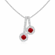 Authenticity Guarantee 
Prong-Set Two Stone Ruby Halo Pendant in 14K White Go... - £579.69 GBP