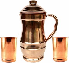 Copper Maharaja Jug Water Storage Drinking Pitcher 2 Serving Tumbler Glass 300ML - £31.07 GBP