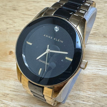 Anne Klein Quartz Watch AK/1436 Men Gold-Black Diamond Analog New Battery 7&quot; - £18.93 GBP