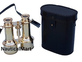 Nautical Captain&#39;s Brass Binoculars with Leather Case 6&quot; - £76.99 GBP