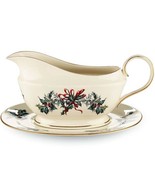 Lenox Winter Greetings Gravy Boat &amp; Stand Sauce Boat Ivory China Christm... - £255.47 GBP