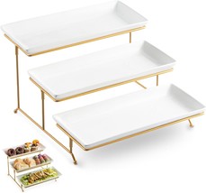 Lyeoboh 3 Tier Serving Stand And Platters Set Large Tiered Serving, White - £38.26 GBP