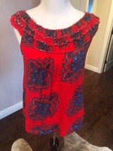 Meadow Rue Anthropologie Red Smocked Off Shoulder Top Paisley Print Sz M - £27.10 GBP