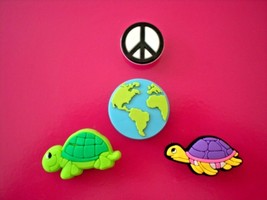 Peace Sign Sea Turtle Globe Shoe Charm Plug Button Accessories Compatibl... - £7.88 GBP