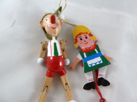Midwest Imports Wooden Pinocchio + girl Ornaments Christmas Jointed Puppets - £15.56 GBP
