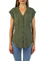 Jachs Girlfriend Womens Button Front Blouse, Medium, Green Geo Print - $34.65