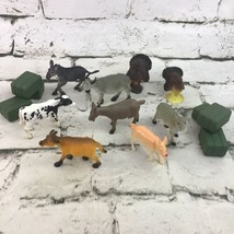 Farm Animal Figures Lot Of 9 With Hay Bales Cows Goats Turkeys Pig Donkey  - $11.88