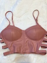 Pink Faux Leather Bralette Wireless Bustier Bra Capri XL Sexy Top Clubwear - $24.00