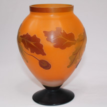 Teleflora Vase Cameo Art Glass Orange Oak Leaves And Acorns GALLE Style Vase VG - £15.85 GBP