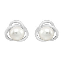 Globe Framed Classic Freshwater White Pearl Sterling Silver Stud Earrings - £16.71 GBP