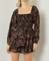 Square Neck Long Sleeve Tiered Romper - $36.00