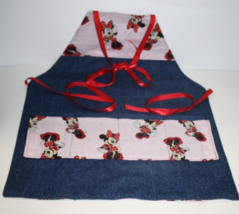 Minnie Mouse Apron Denim Red Tie Back BBQ Cooking Art Crafts Kids Girls 2T 4T - £11.51 GBP
