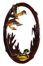 Flying Duck Hand Crafted Intarsia Wood Art Wall Mirror 24 X 39 X 2 Inches - £233.79 GBP