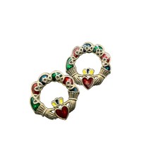Vintage Soldor Miracle Claddagh Enamel Earrings Celtic Knot Love Heart H... - $29.70