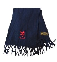 VTG Edinburgh Woollen Mill Scotland Navy Blue Wool Fringed Scarf Logo Embroidery - £17.93 GBP