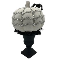 Bejeweled White Pumpkin on Black Stand with Spider Halloween - £14.01 GBP