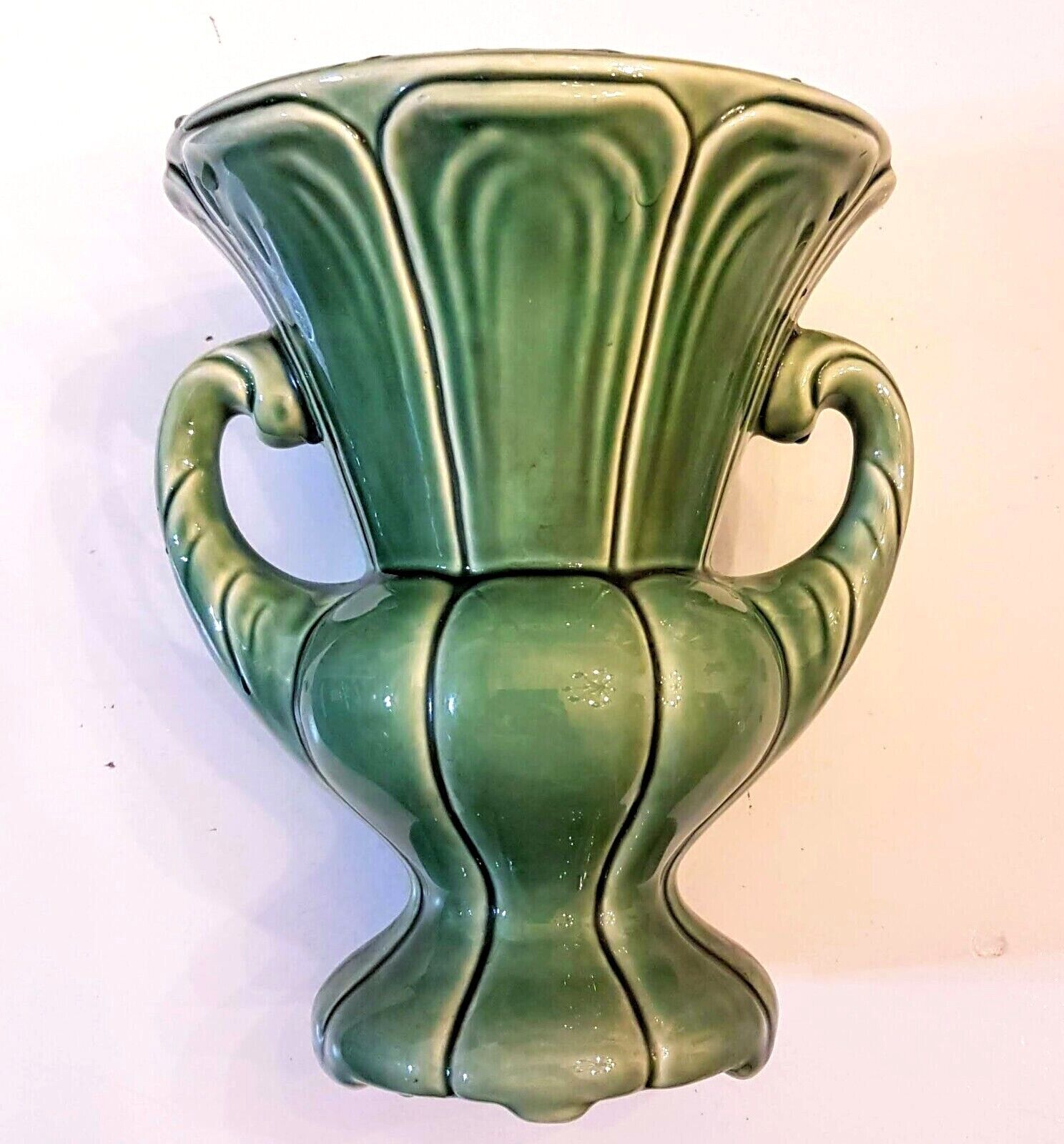 Primary image for American Bisque Ceramic Planter Vase Green VTG Art Pottery 2 Handle Grecian Urn