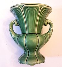 American Bisque Ceramic Planter Vase Green VTG Art Pottery 2 Handle Grecian Urn - £31.58 GBP