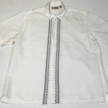 Cubavera short sleeve button down shirt mens white size Large Linen Rayon - $19.25