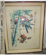Framed Chinese Watercolor Painting 32&quot;x24.5&quot; bamboo flowers birds 23.5&quot;x... - $439.01 CAD