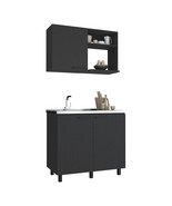Alexandria 2 Piece Kitchen Set, Wall Cabinet + Utility Sink, Black  - $877.99 CAD