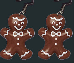 Funky Gingerbread Man Cookie Earrings Christmas Holiday Fun Food Costume Jewelry - £5.38 GBP