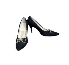 Vintage 50s Customcraft SCHWARTZ BENJAMIN Black Satin Pumps Glass Beads ... - $39.60