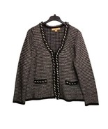 Motto Womens 2X Cardigan Sweater Blazer Black White Tweed Beaded Pearl Trim - $34.65