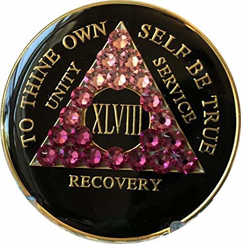 AA Medallion Year 1-45 Black Tri-Plate Pink Transition Swarovski Crystal Chip