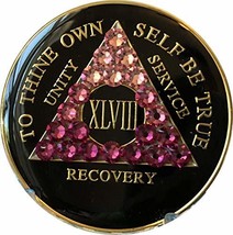 AA Medallion Year 1-45 Black Tri-Plate Pink Transition Swarovski Crystal Chip - £17.36 GBP