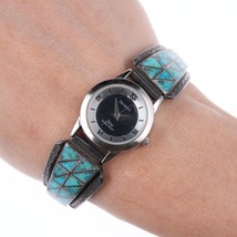 6-7.5&quot; Vintage Zuni Sterling and turquoise watch bracelet - £107.09 GBP