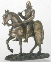 Shiny Bronze and Silver Colored Gothic Knight on Horse Figurine - £44.09 GBP