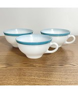 VINTAGE Pyrex White w/Turquoise Blue Aqua Gold Rim Tea Cups USA - Lot of 3 - £11.33 GBP