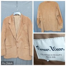 Pioneer Wear Corduroy Blazer Jacket 48 Tan Suede Elbow Patches Pockets Buttons - £42.36 GBP