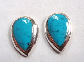 Blue Turquoise Teardrop 925 Sterling Silver Stud Earrings Corona Sun Jewelry - £11.50 GBP