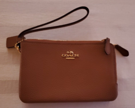 NWT Coach Polished Pebble Brown Leather Double Corner Zip Wallet Wristlet F87590 - £43.46 GBP