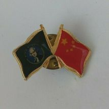 Vintage Blue Flag With President &amp; China Flags Lapel Hat Pin - $4.37