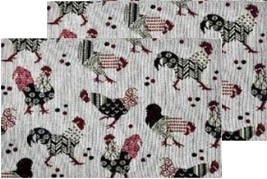 Set of 2 Same Tapestry Kitchen Placemats, 13&quot; x 19&quot;, MANY ROOSTERS by HC - £10.16 GBP