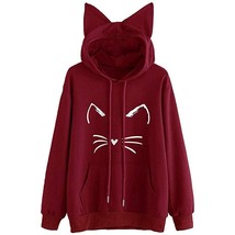 Harajuku Women Hoodies Kawaii Cat Pattern Sweatshirt Long Sleeve Moletom Hooded  - £50.64 GBP