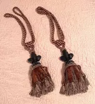 Fleur de Lis Ceramic Embellished Cord Tassel Brown 2pc Drapery Tieback Set - $40.00