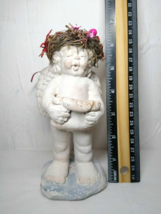 Cherub Christmas Angel &quot;Joy to the world&quot; -Stone Poinsettia Halo Wreath - £10.19 GBP