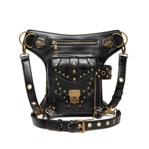 Leather Waist Bag 2022 New Bag Women Steampunk Retro Rivet Motorcycle Bag Should - £150.47 GBP